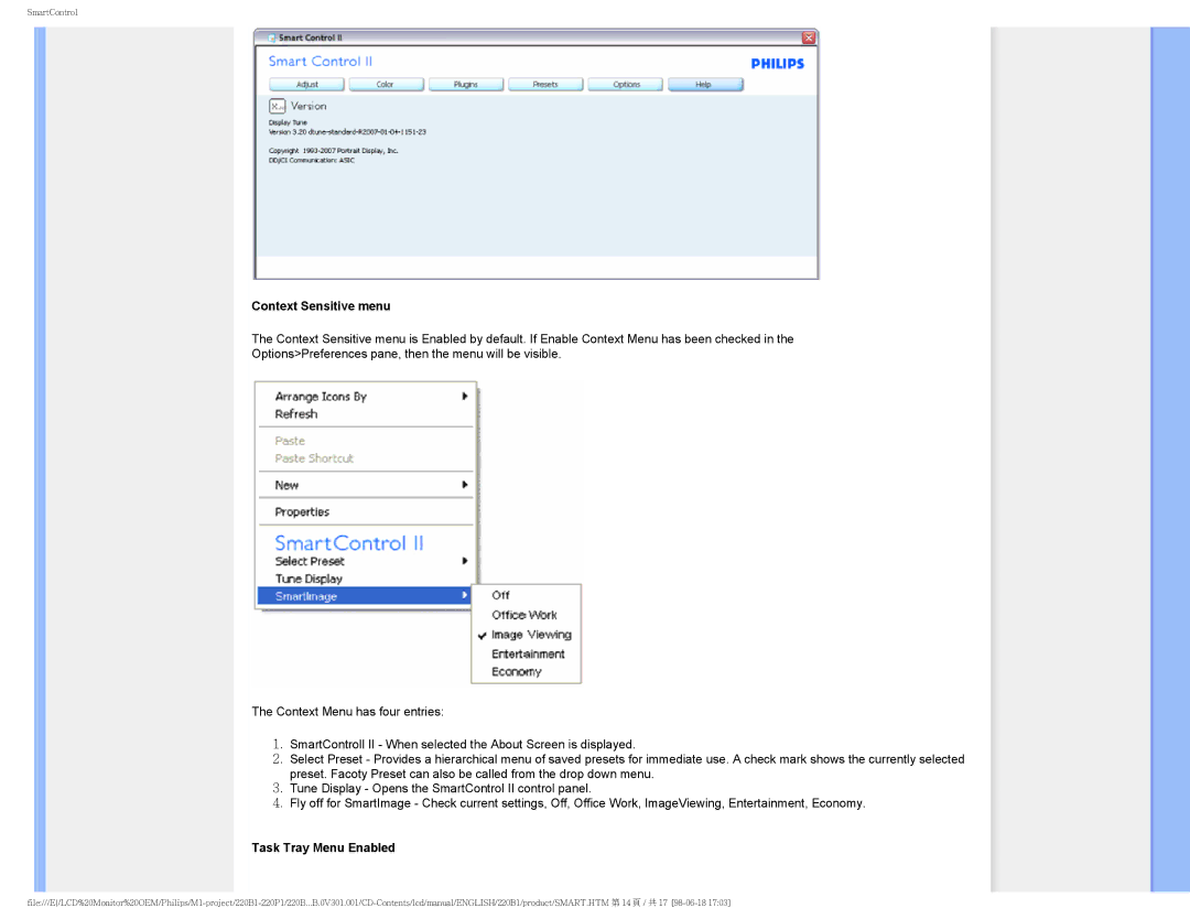 Philips 220PI, 220B1CB/00, 220BI user manual Context Sensitive menu 