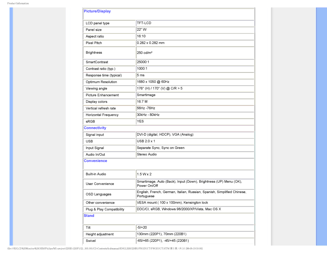 Philips 220PI, 220BI user manual Connectivity 