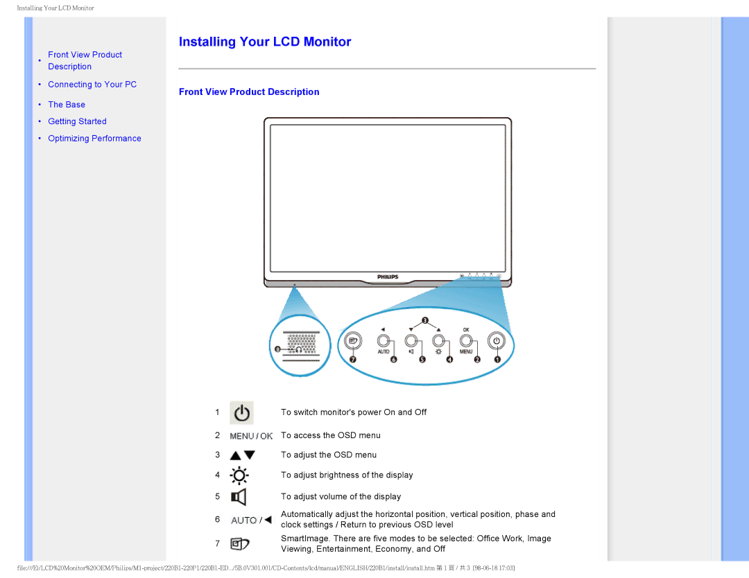 Philips 220BI, 220PI user manual Installing Your LCD Monitor 