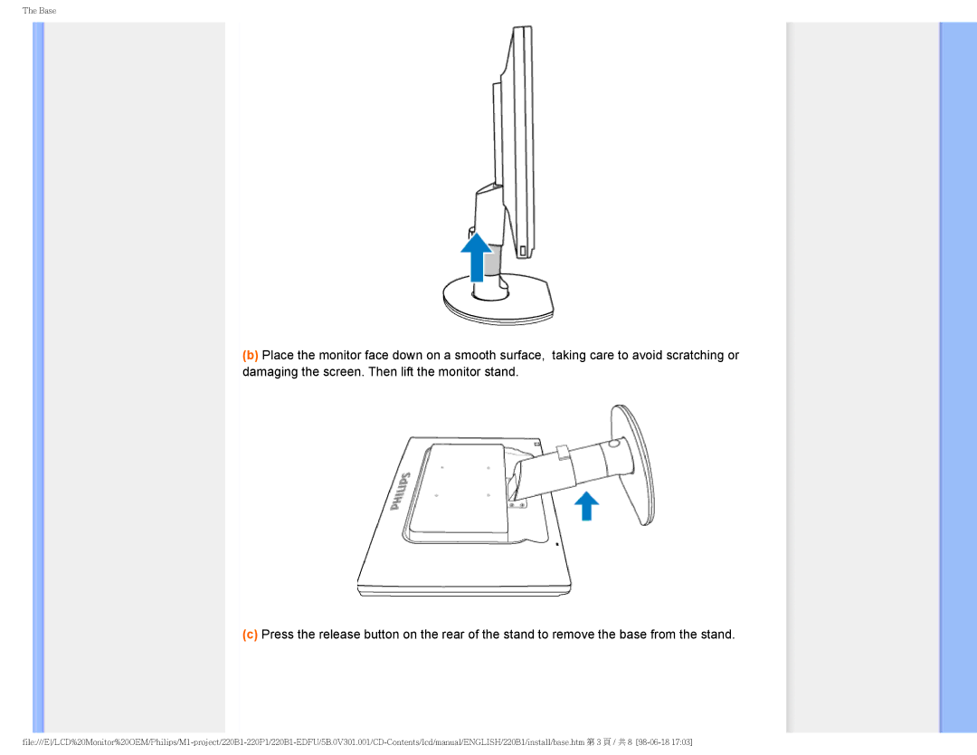 Philips 220BI, 220PI user manual Base 