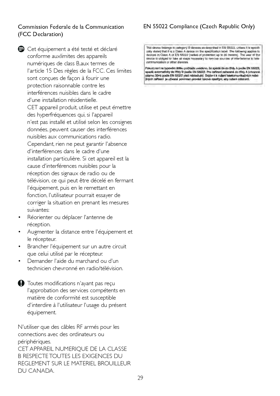 Philips 220S2plus user manual Commission Federale de la Communication 