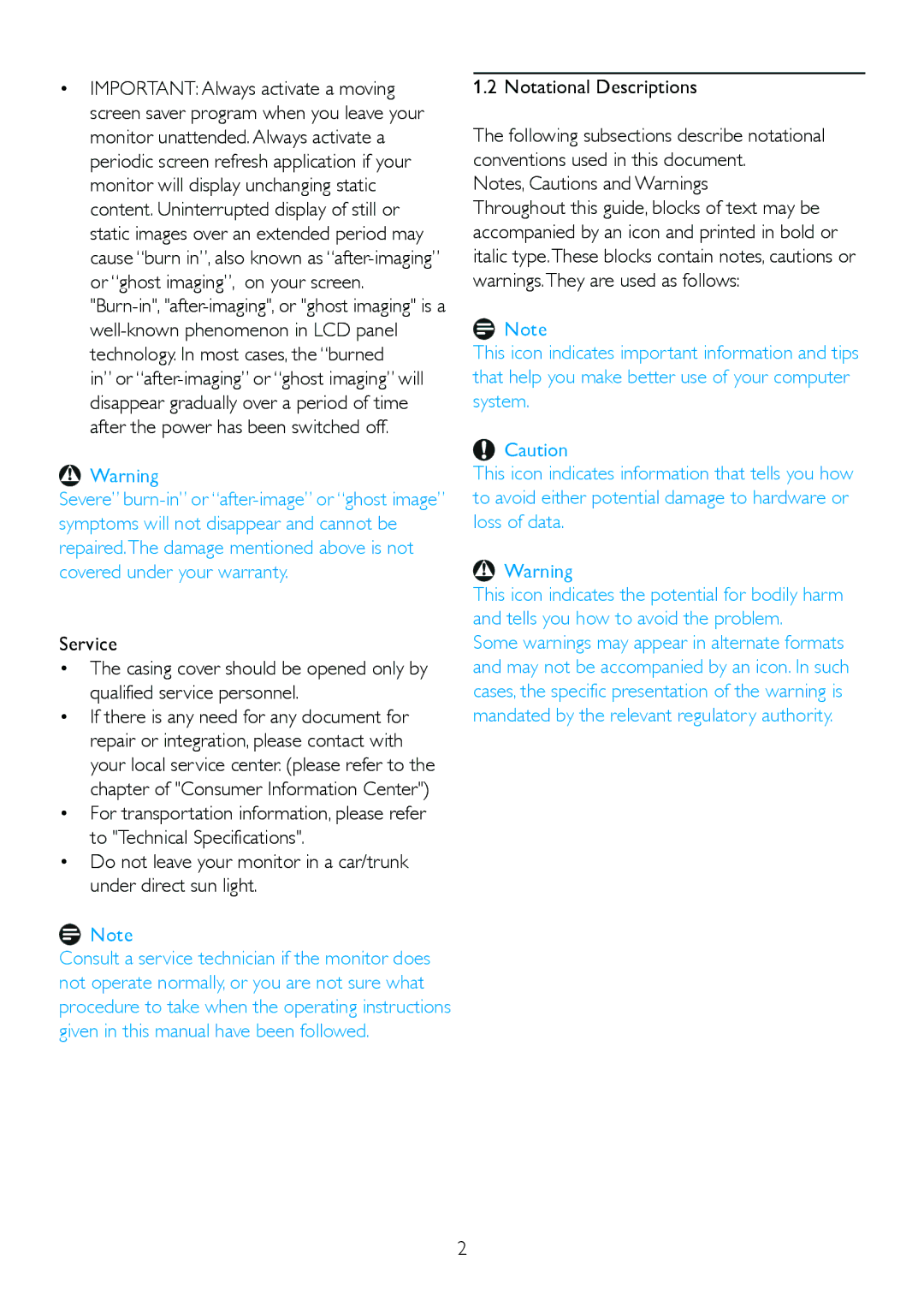 Philips 220S2plus user manual Notational Descriptions 