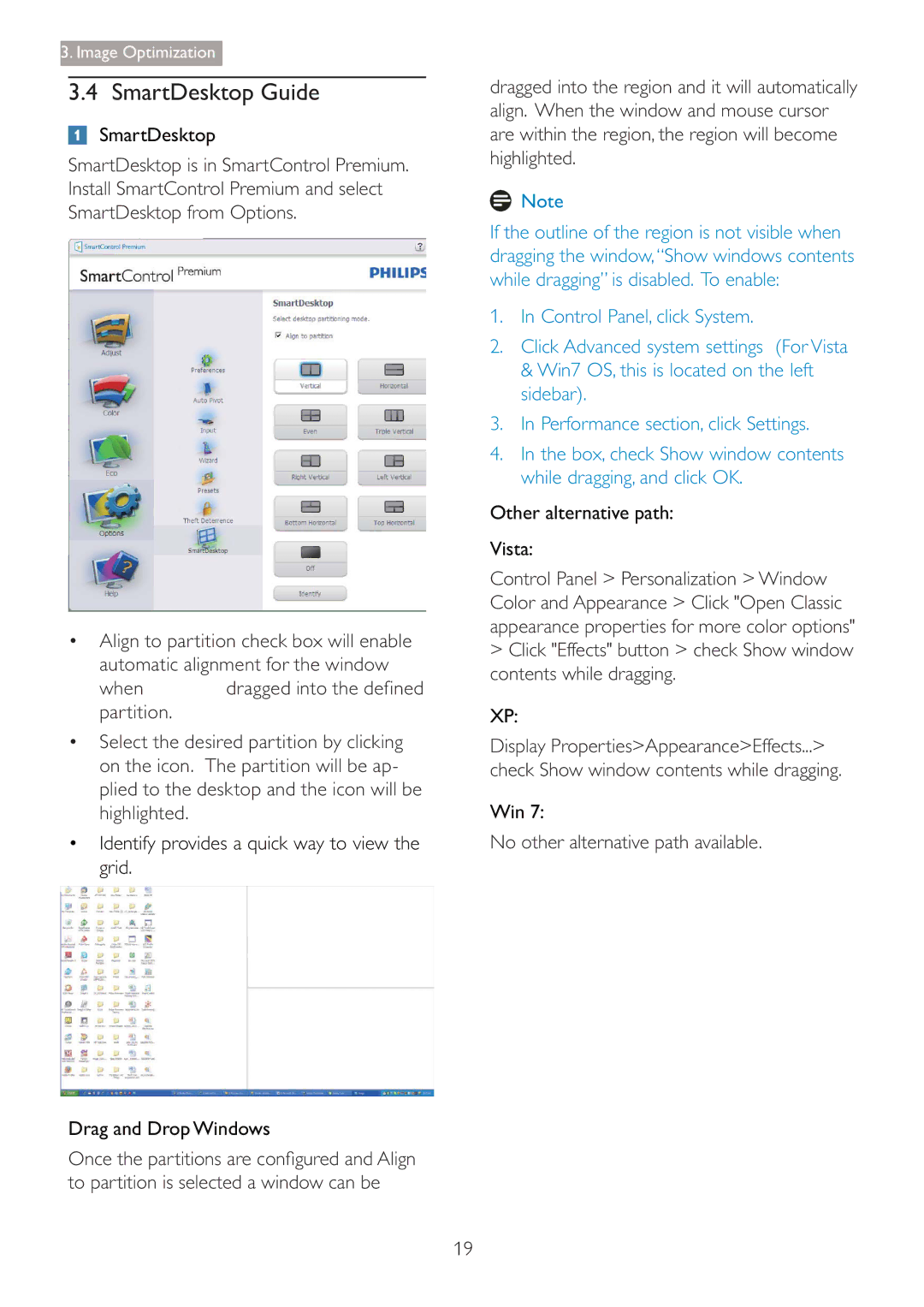 Philips 220S4LSB/27 user manual SmartDesktop Guide, Other alternative path Vista, Win, No other alternative path available 