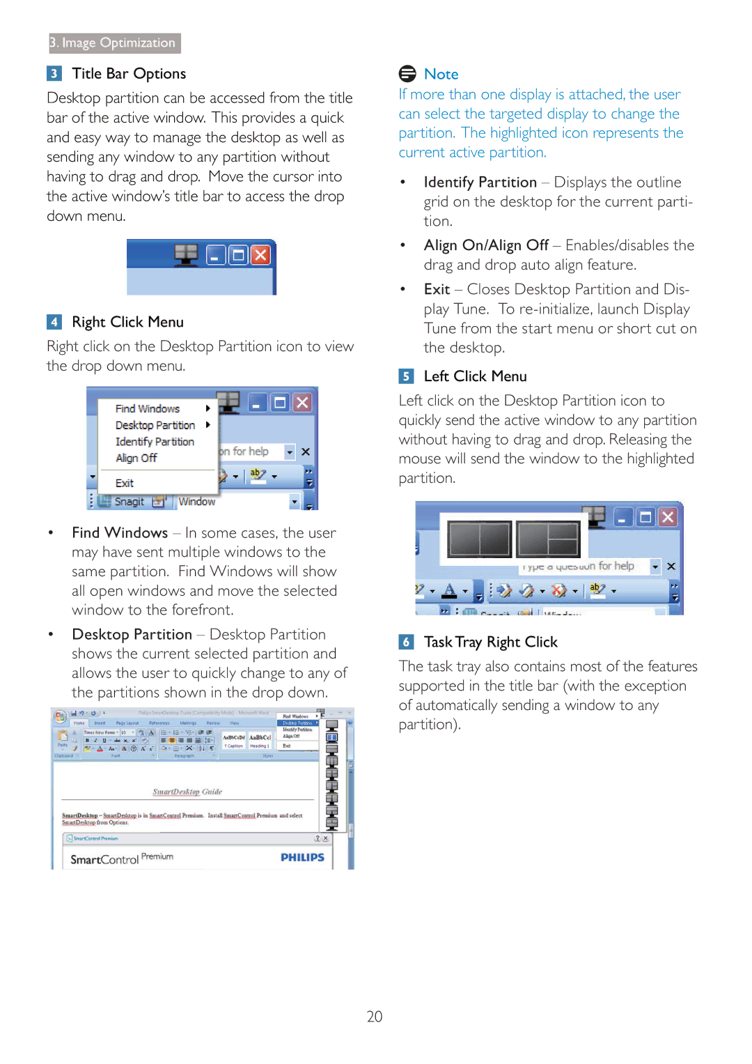 Philips 220S4LSB/27 user manual Left Click Menu, Task Tray Right Click 