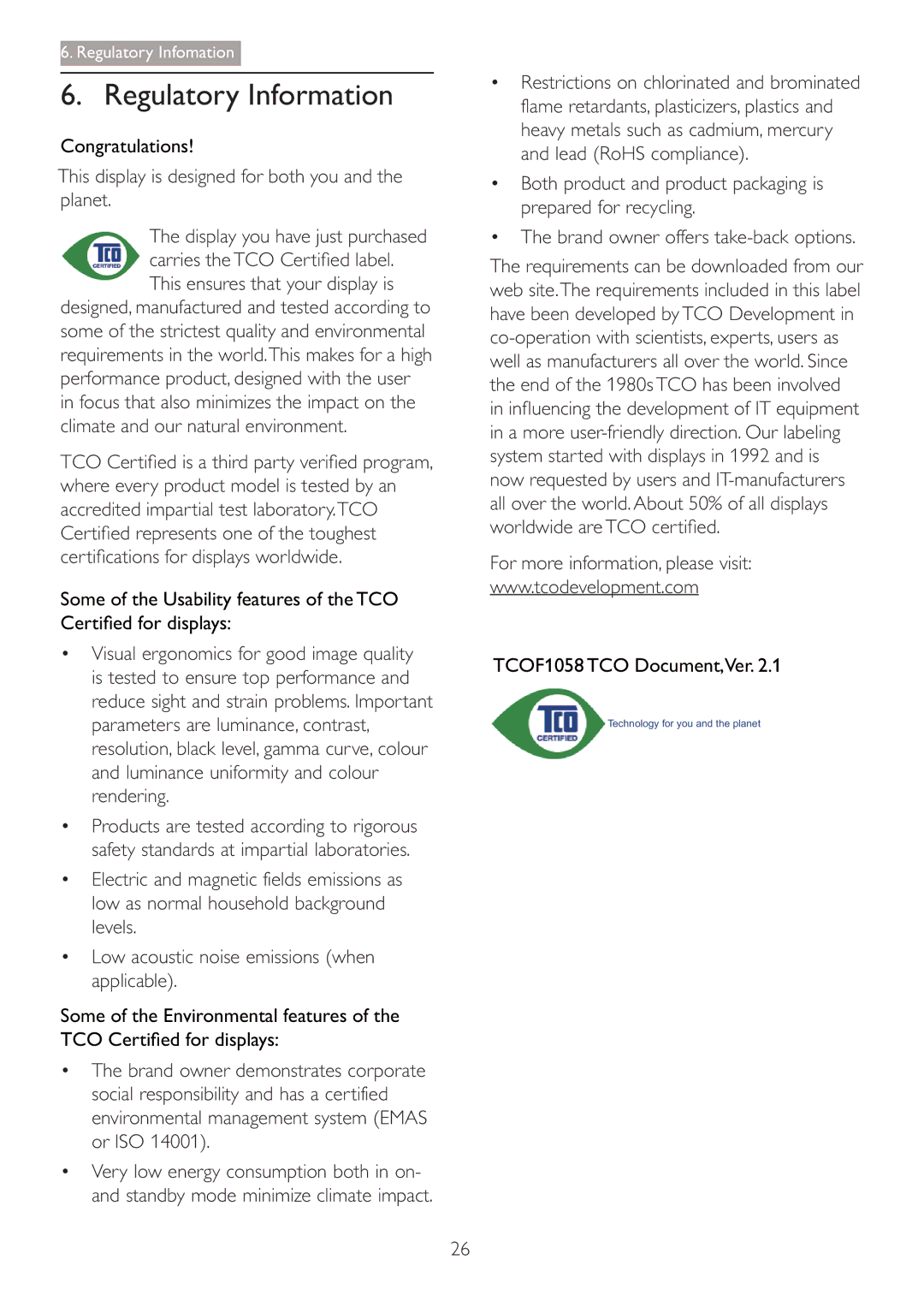 Philips 220S4LSB Regulatory Information, Brand owner offers take-back options, For more information, please visit 