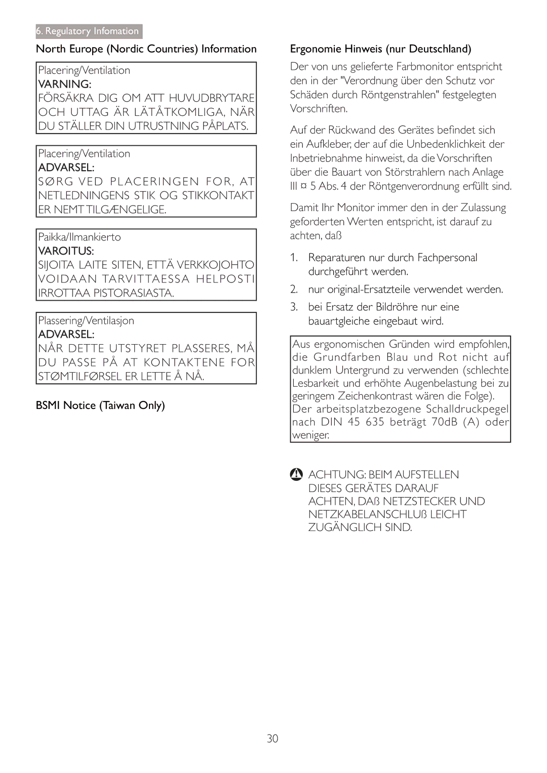 Philips 220S4LSB/27 user manual Placering/Ventilation, Paikka/Ilmankierto, Plassering/Ventilasjon 