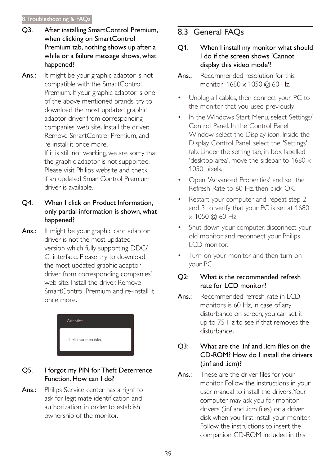 Philips 220S4LSB/27 General FAQs, Do if the screen shows Cannot, Display this video mode?, Recommended resolution for this 