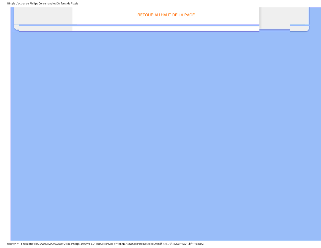 Philips 220SW8 user manual Retour AU Haut DE LA 