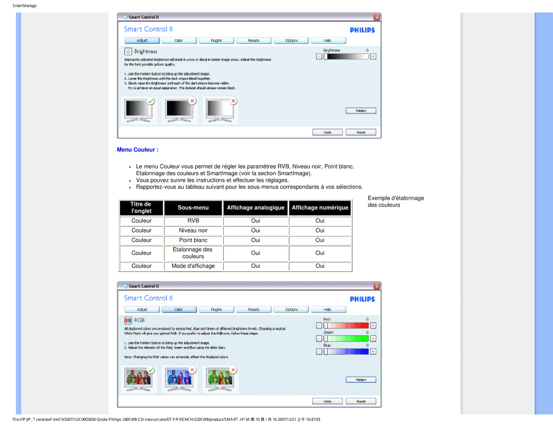 Philips 220SW8 user manual Menu Couleur, Rvb 