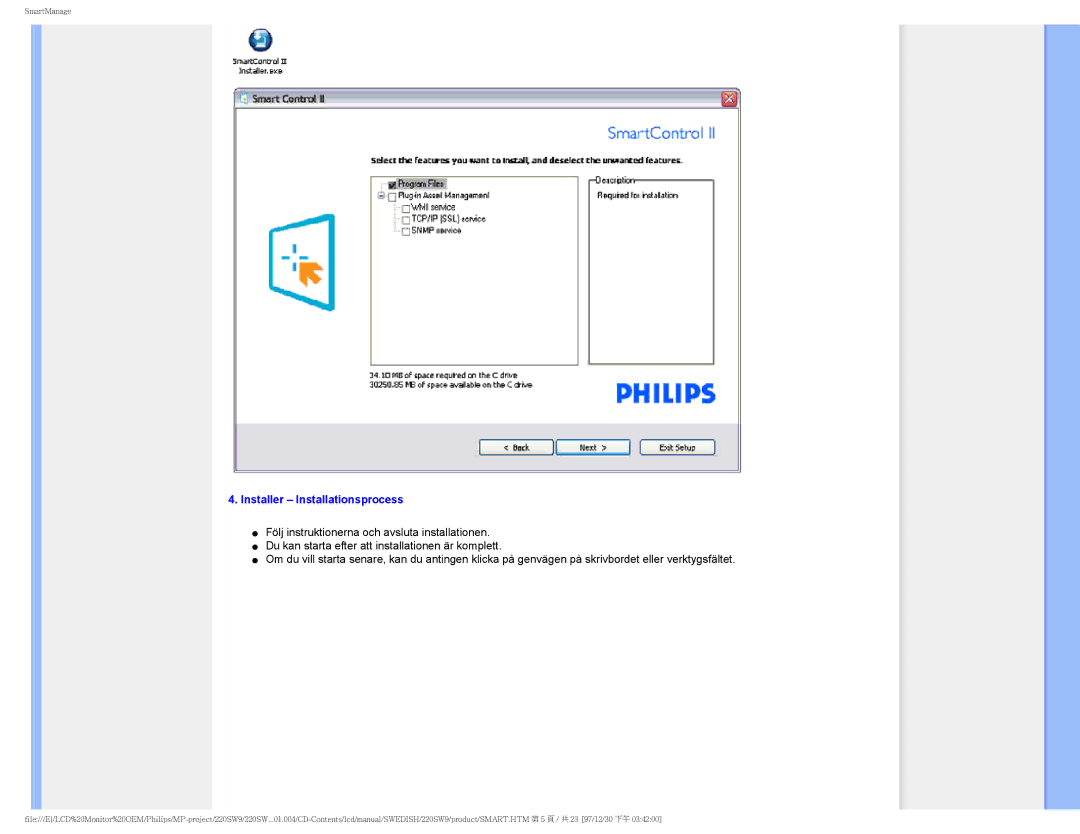 Philips 220SW9 user manual Installer Installationsprocess 