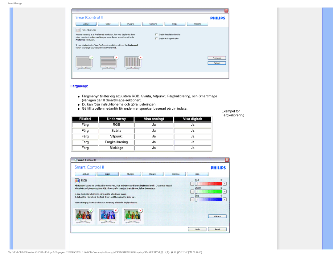 Philips 220SW9 user manual Färgmeny, Rgb 