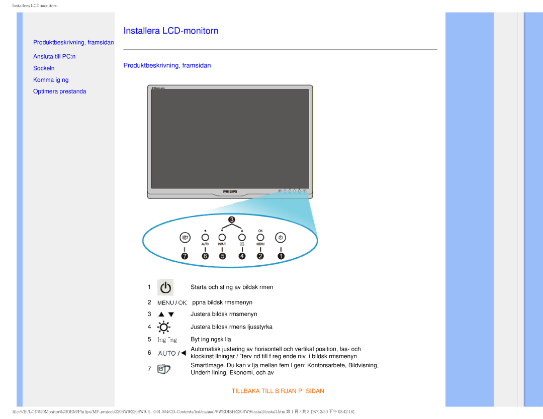 Philips 220SW9 user manual Installera LCD-monitorn 