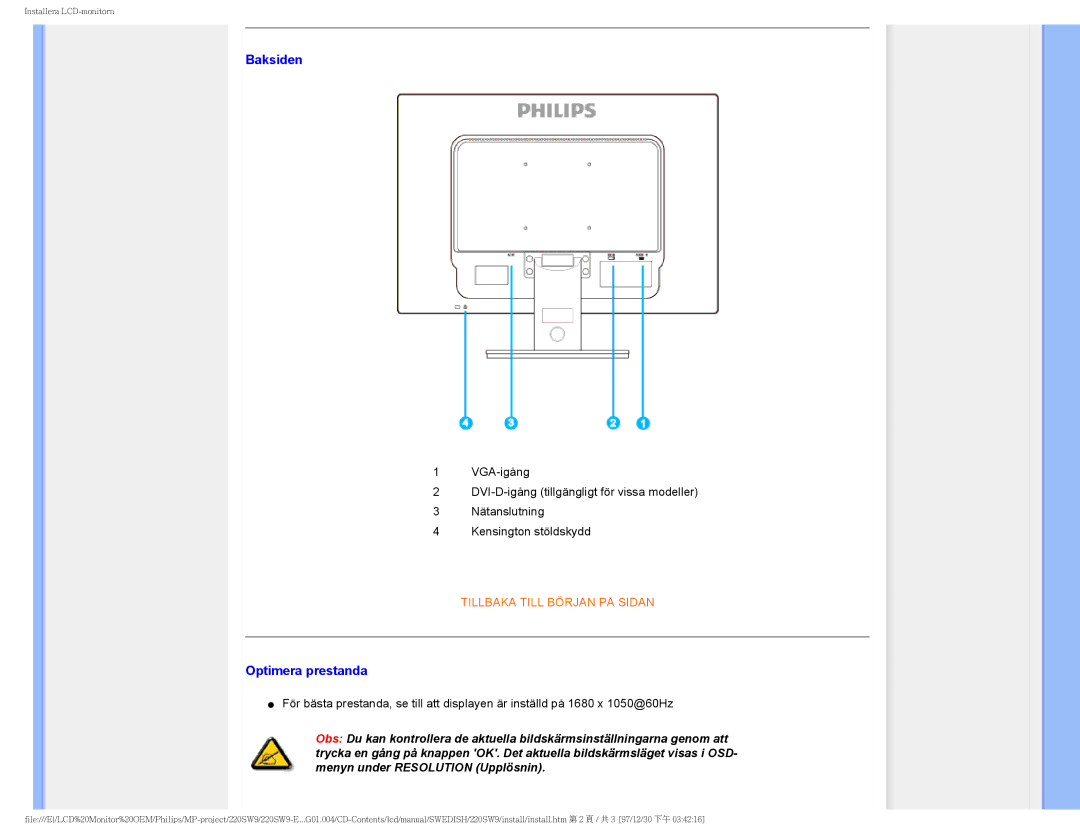 Philips 220SW9 user manual Baksiden 