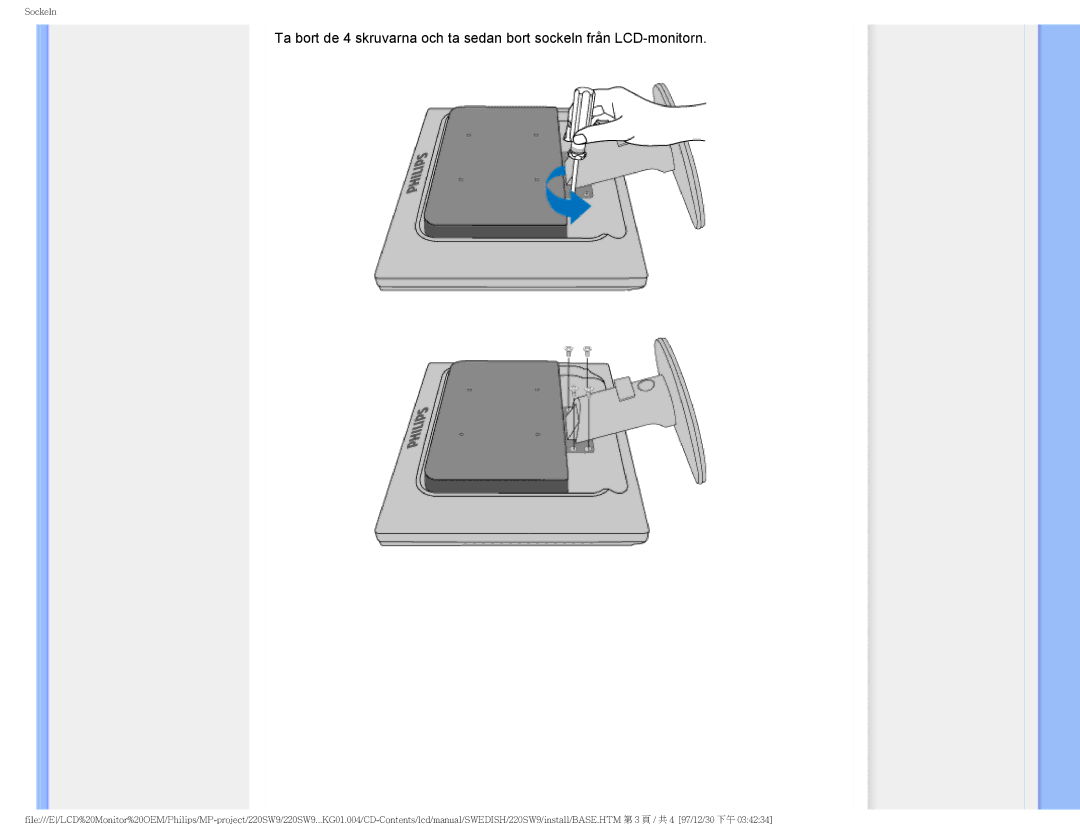 Philips 220SW9 user manual Sockeln 