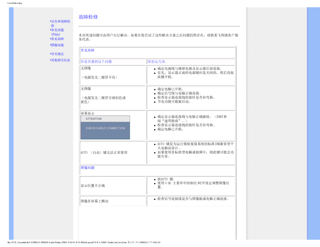 Philips 220SW9 user manual 故障检修 