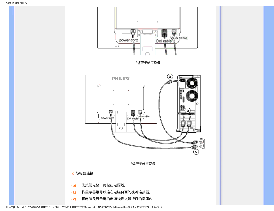 Philips 220SW9 user manual 适用于选定型号 