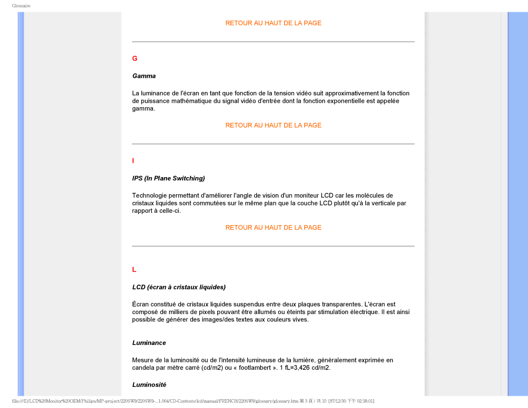 Philips 220SW9 user manual Gamma 