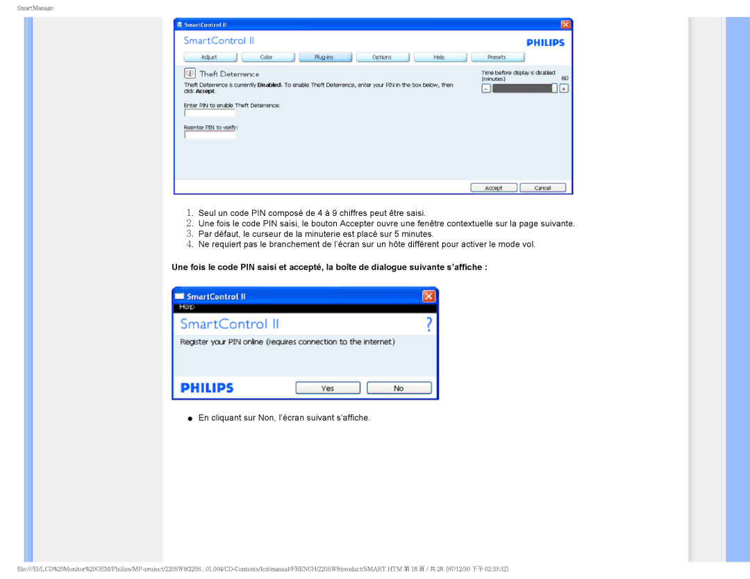 Philips 220SW9 user manual En cliquant sur Non, l’écran suivant s’affiche 