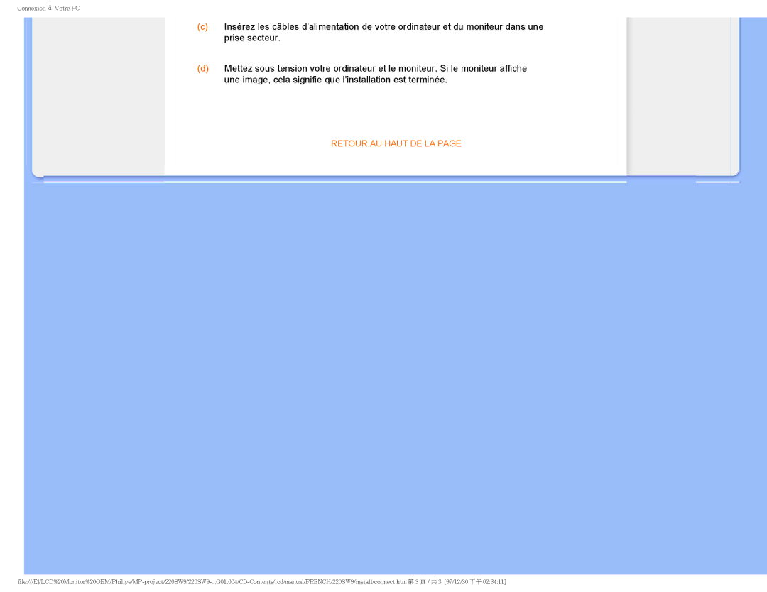 Philips 220SW9 user manual Retour AU Haut DE LA 