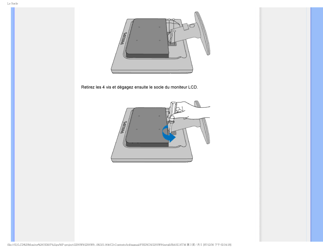 Philips 220SW9 user manual Le Socle 