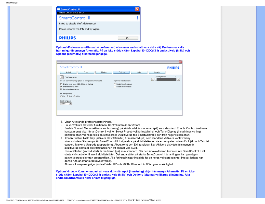 Philips 220SW9 user manual Visar nuvarande preferensinställningar 
