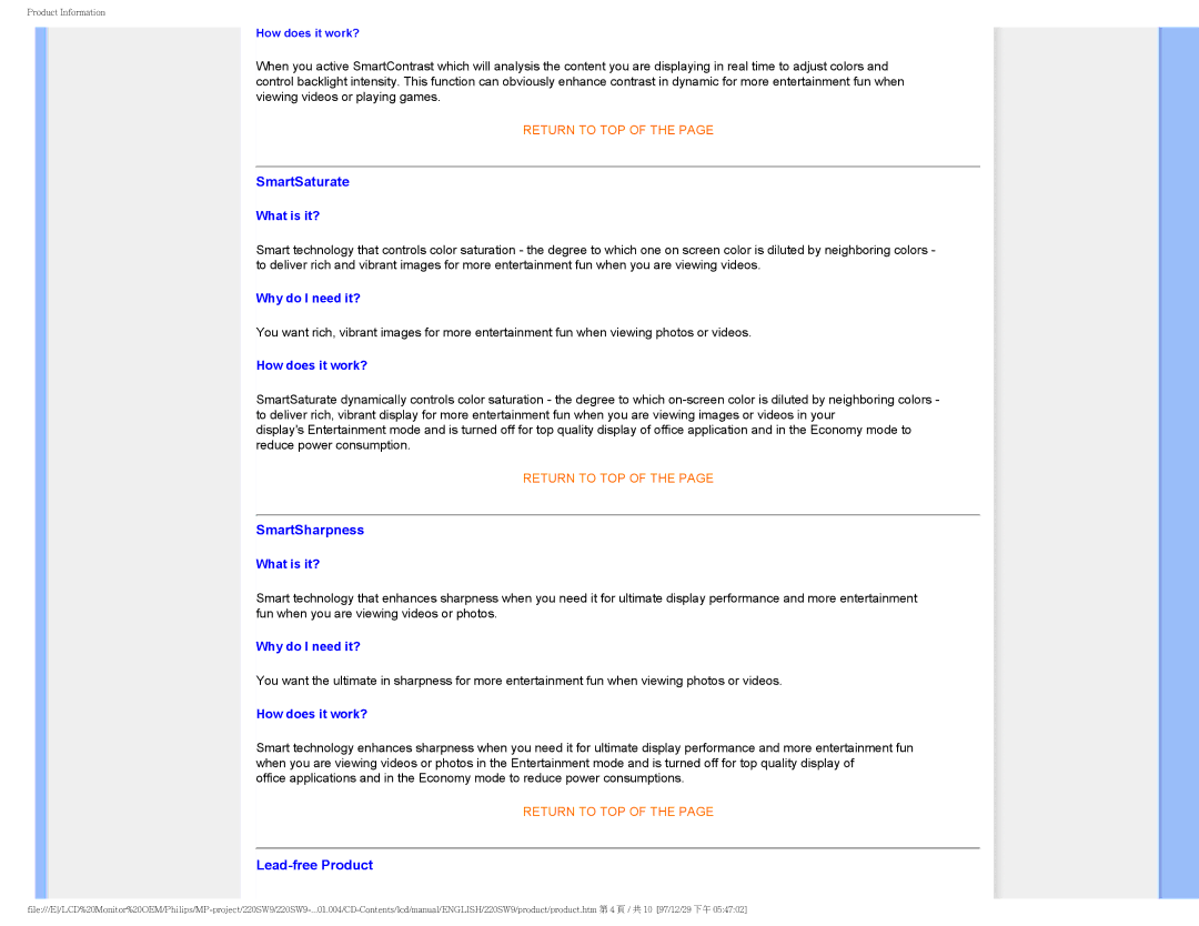 Philips 220SW9FB/27 user manual SmartSaturate 