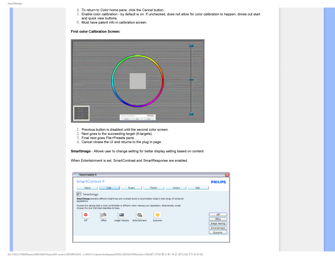 Philips 220SW9FB/27 user manual First color Calibration Screen 