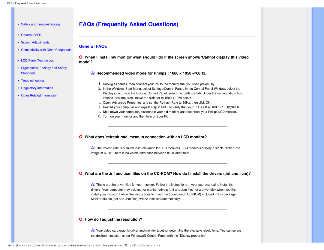 Philips 220V1SB/27 user manual FAQs Frequently Asked Questions, General FAQs 