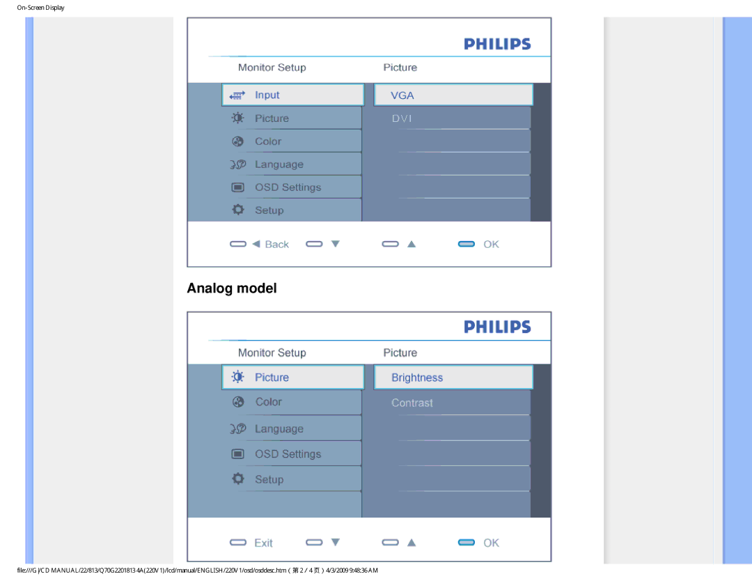 Philips 220V1SB/27 user manual Analog model 