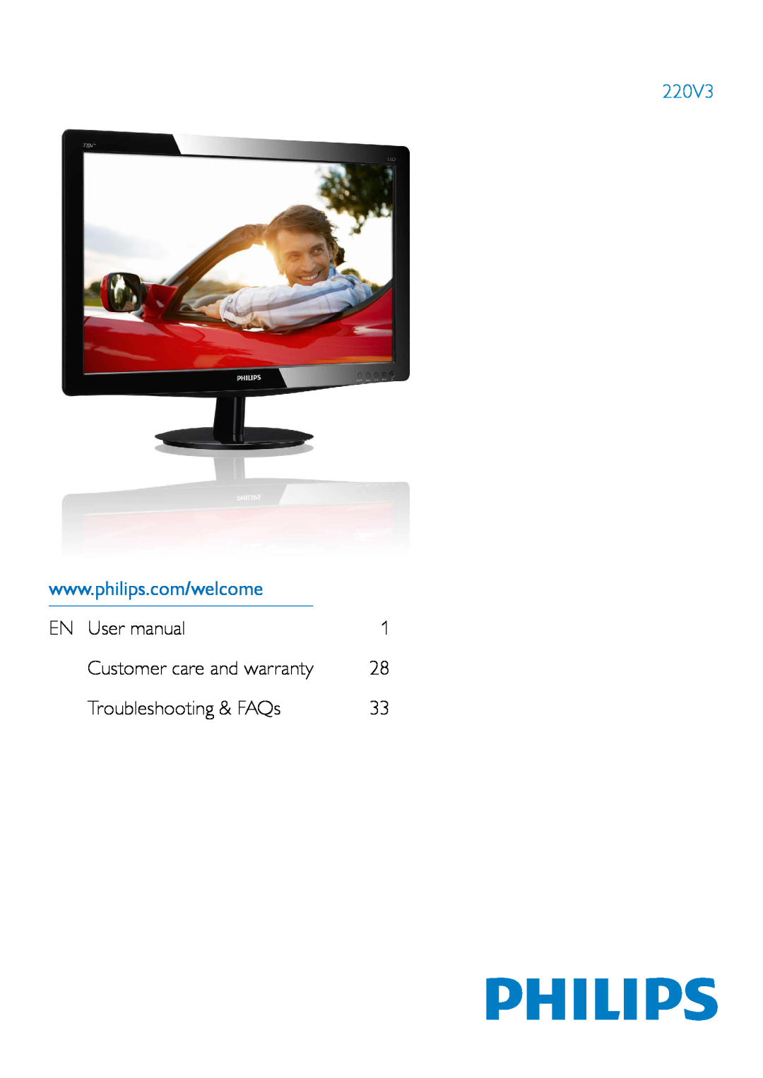 Philips 220V3 user manual EN User manual, Customer care and warranty, Troubleshooting & FAQs 