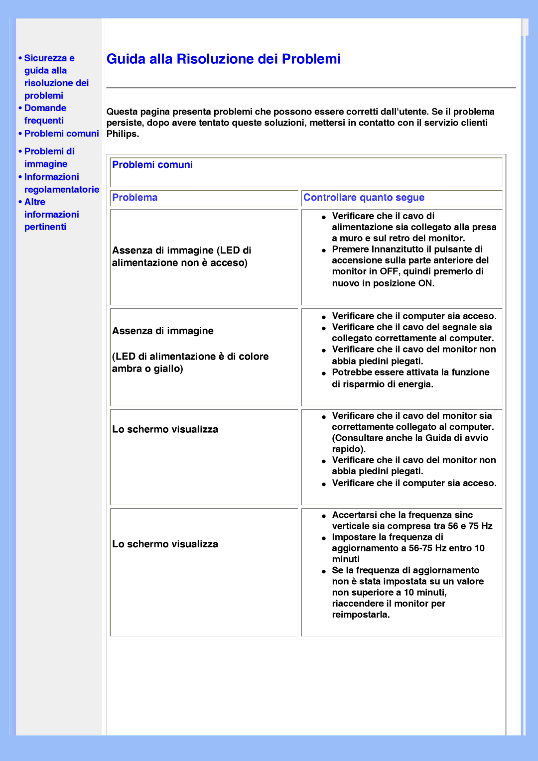 Philips 220VW8 user manual Guida alla Risoluzione dei Problemi, Problemi comuni 