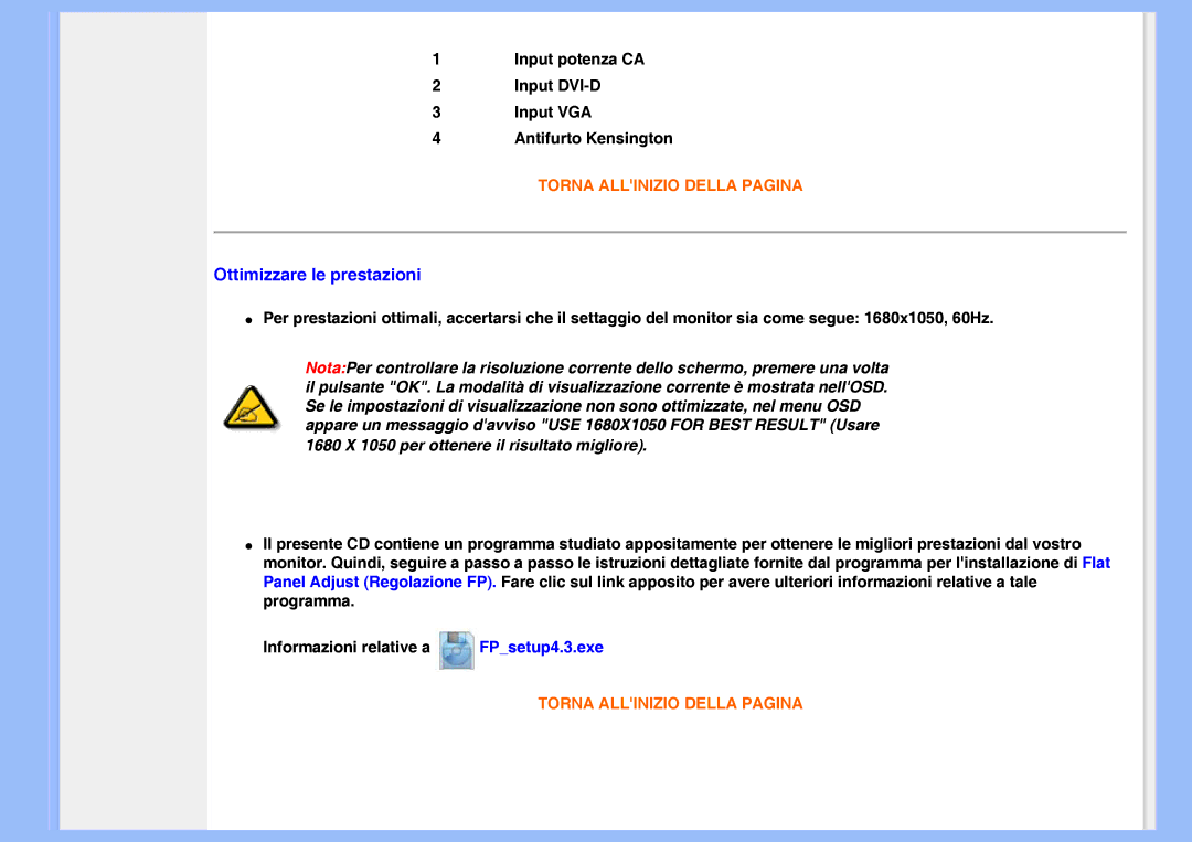 Philips 220VW8 user manual Ottimizzare le prestazioni 