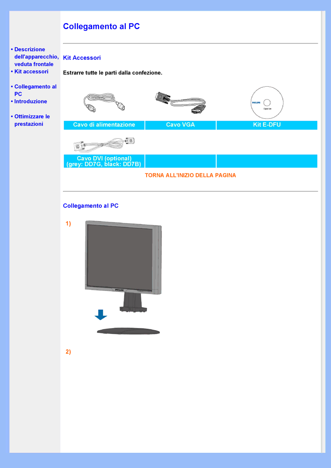 Philips 220VW8 user manual Collegamento al PC 