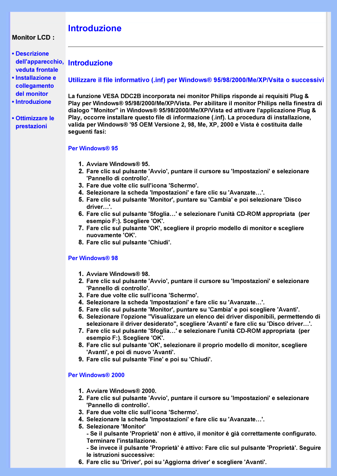 Philips 220VW8 user manual Introduzione, Monitor LCD 