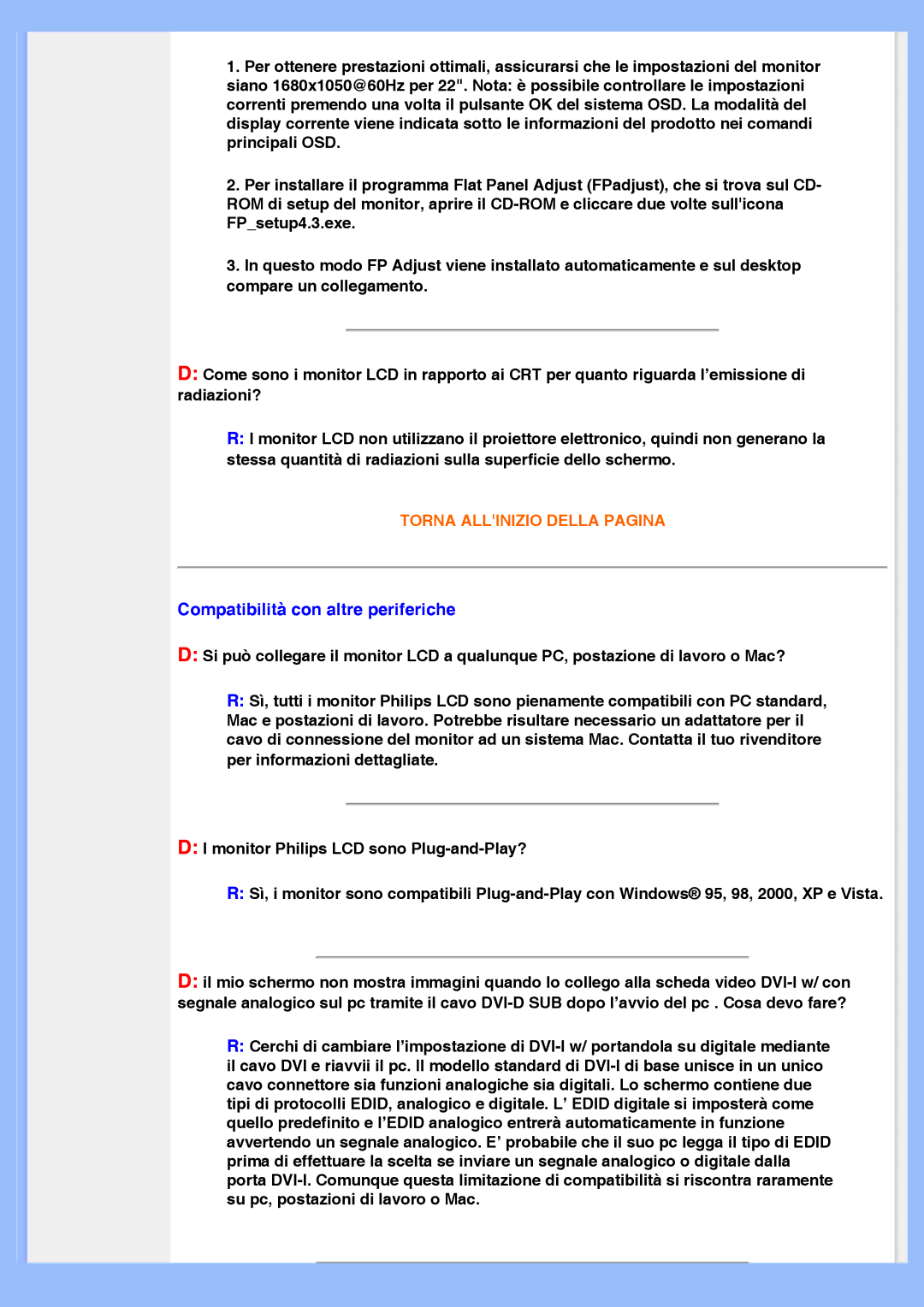 Philips 220VW8 user manual Compatibilità con altre periferiche 