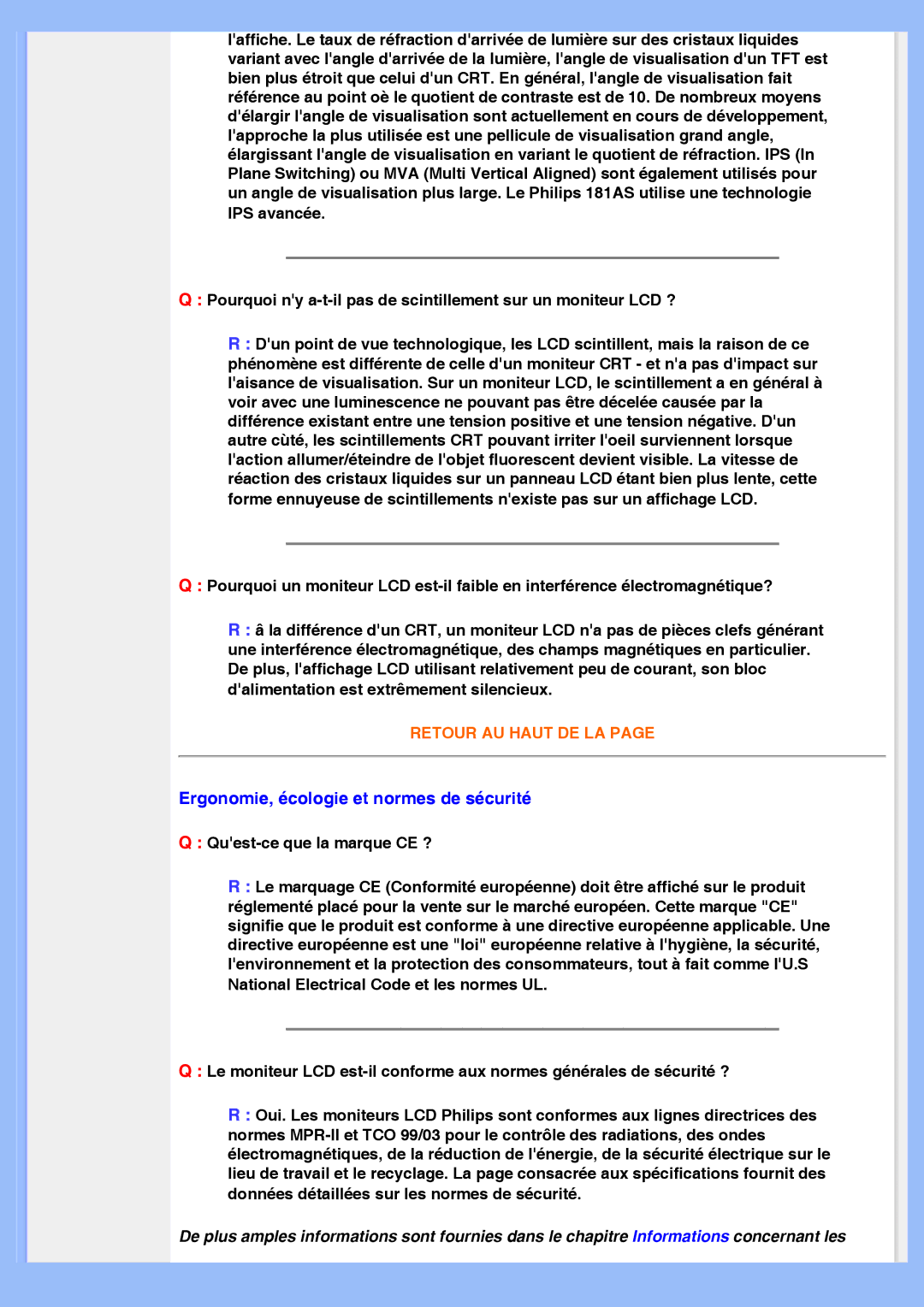 Philips 220VW8 user manual Ergonomie, écologie et normes de sécurité, Quest-ce que la marque CE ? 