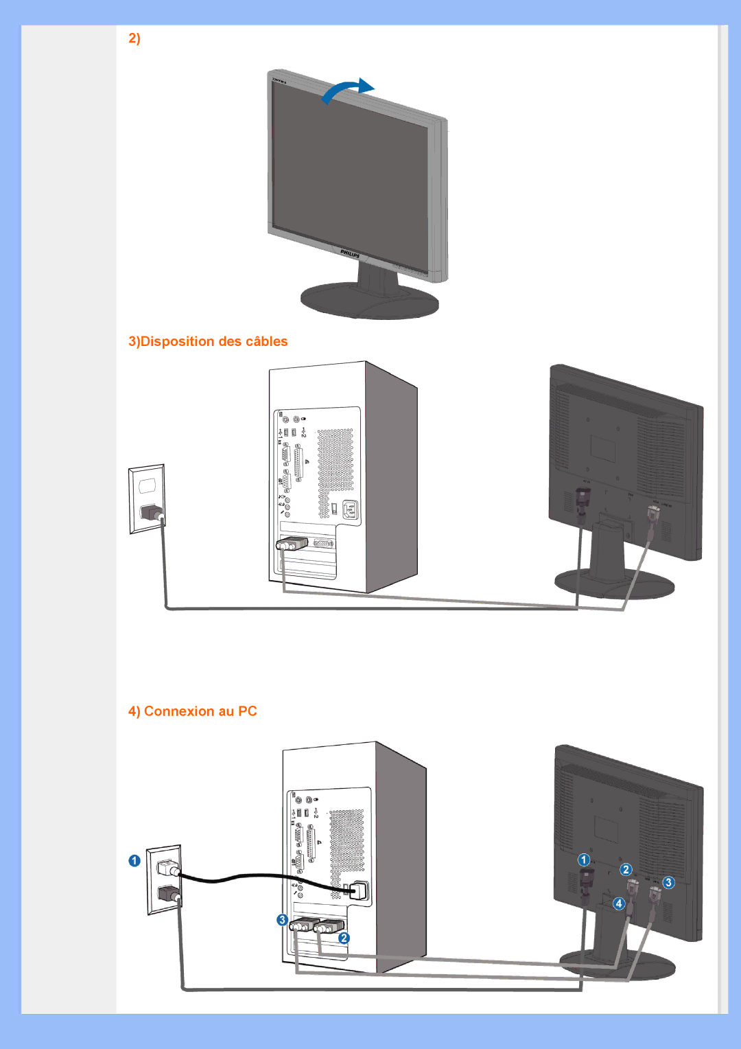 Philips 220VW8 user manual 3Disposition des câbles Connexion au PC 