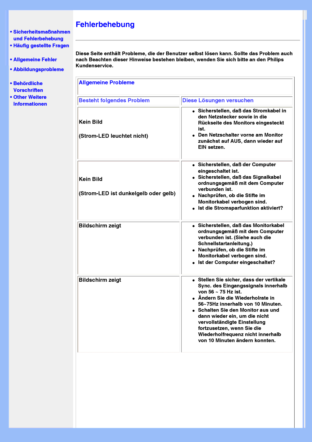 Philips 220VW8 user manual Fehlerbehebung, Allgemeine Probleme 