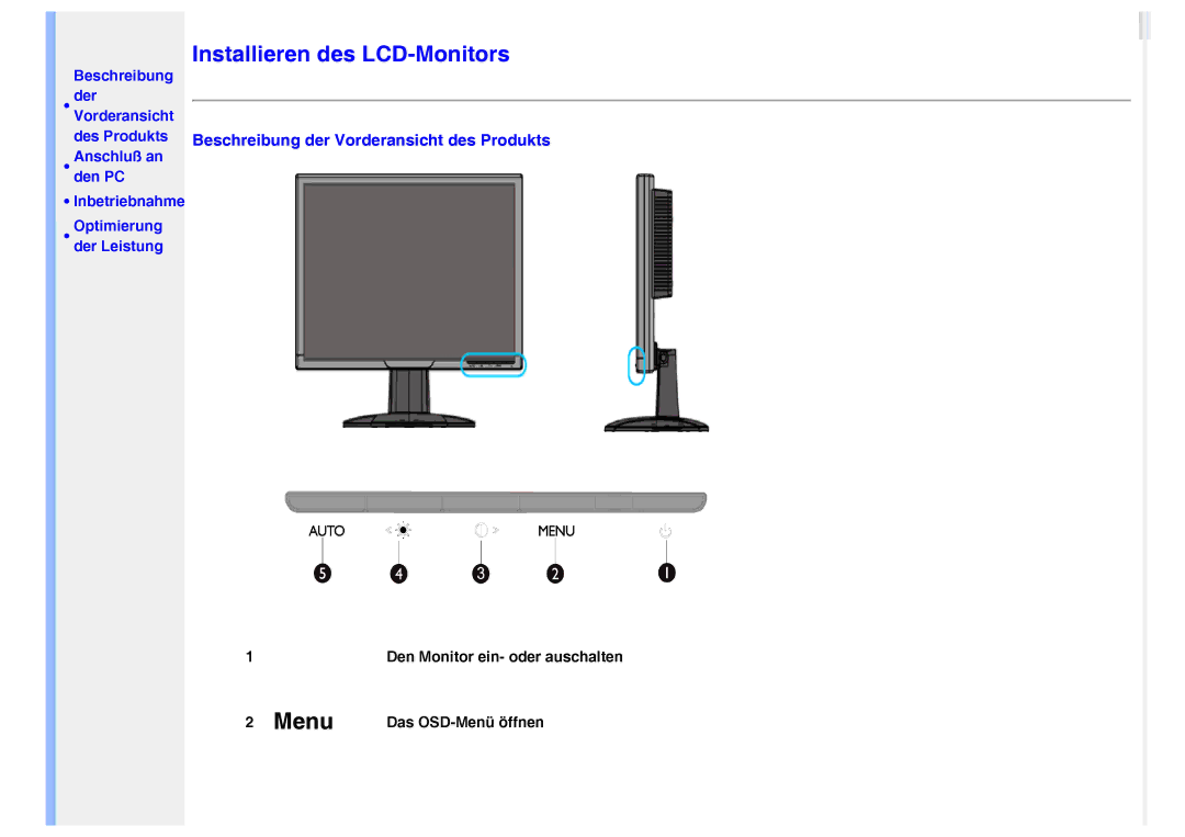 Philips 220VW8 user manual Beschreibung, Anschluß an den PC Inbetriebnahme 