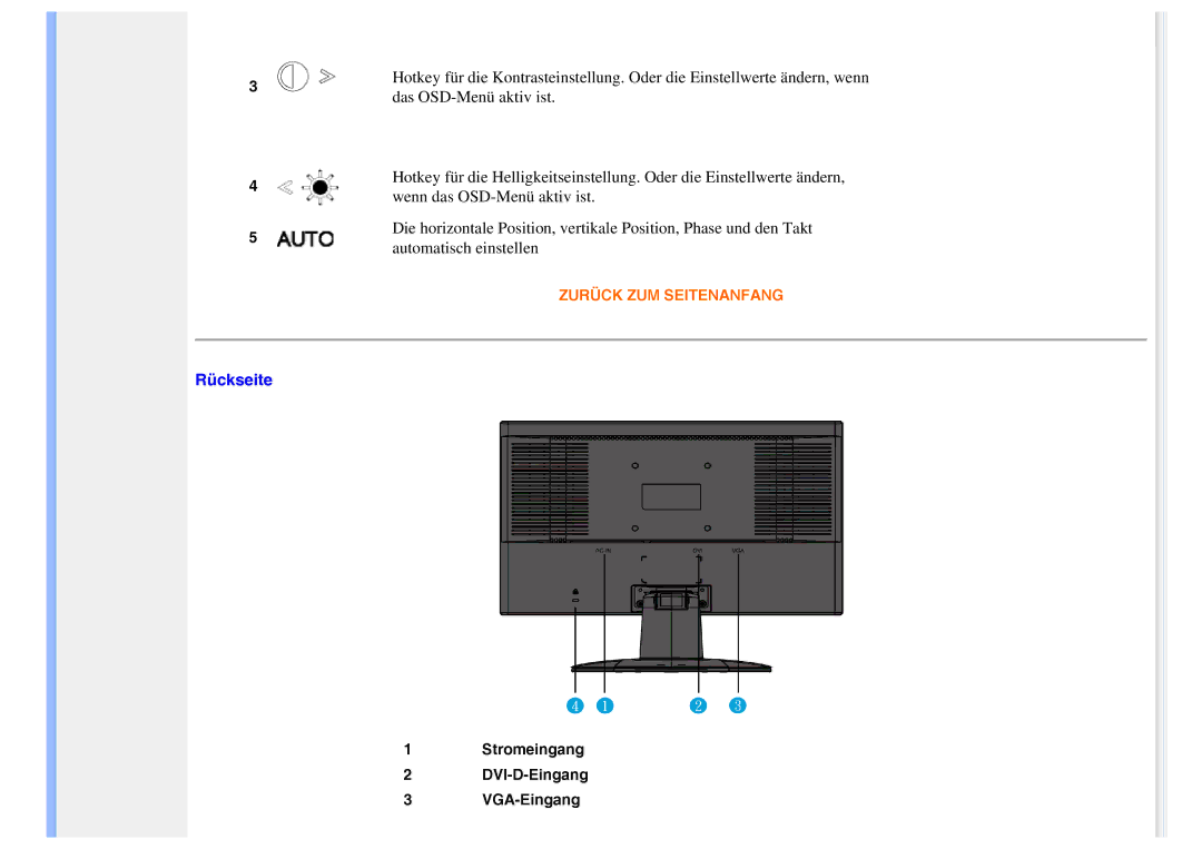 Philips 220VW8 user manual Rückseite 