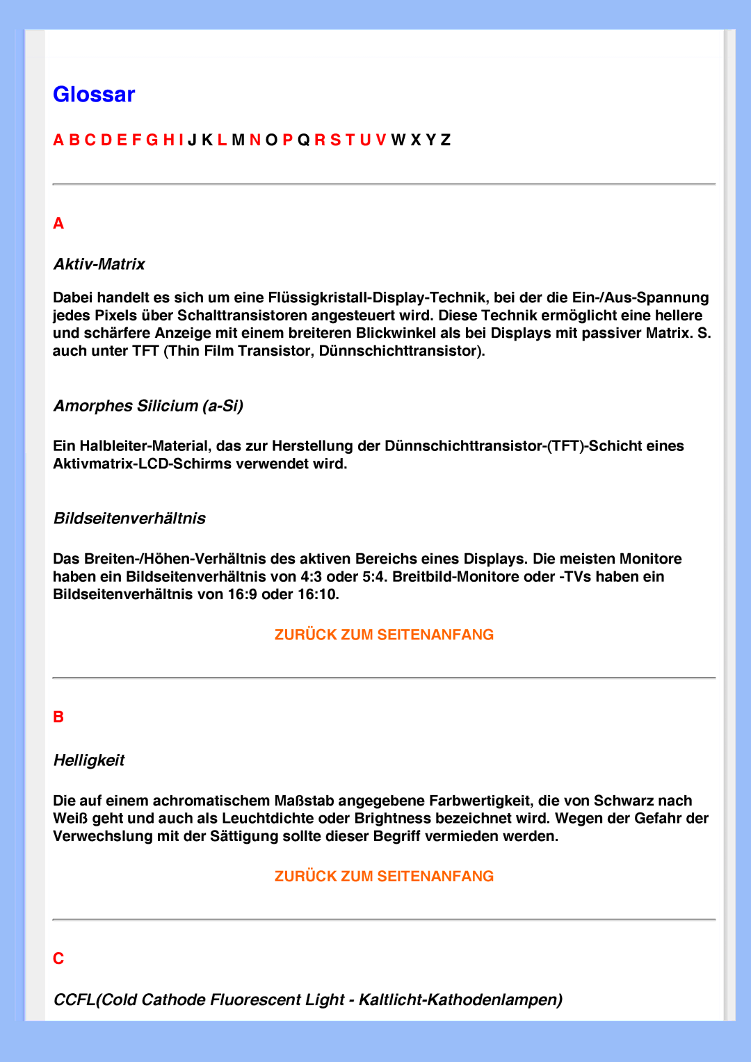 Philips 220VW8 user manual Glossar 