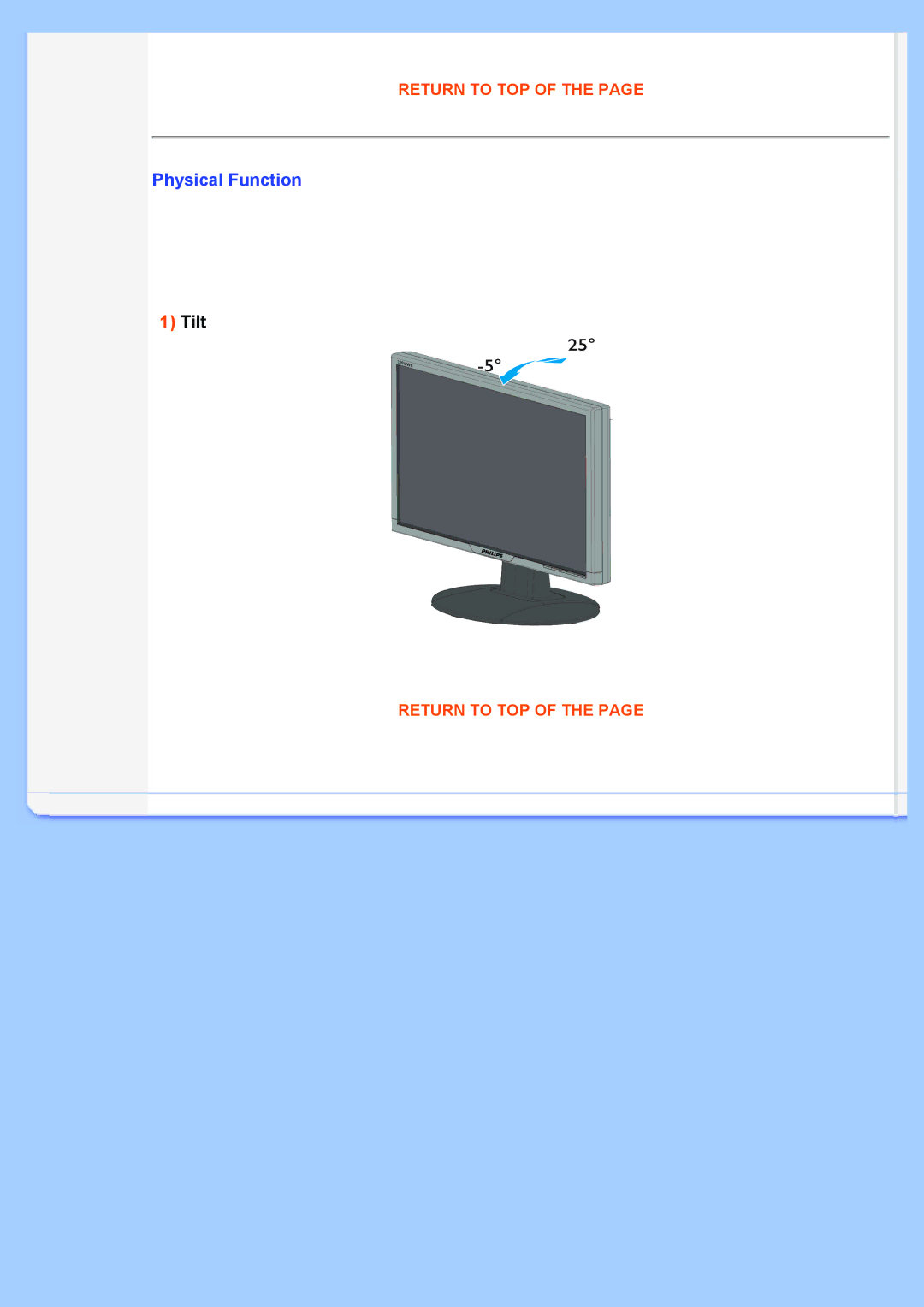 Philips 220VW8 user manual Physical Function, Tilt 