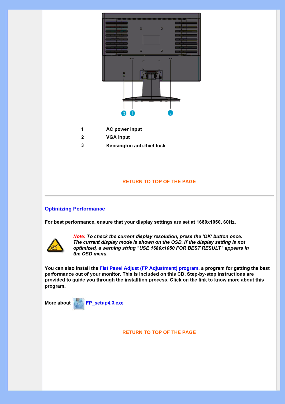 Philips 220VW8 user manual Optimizing Performance 