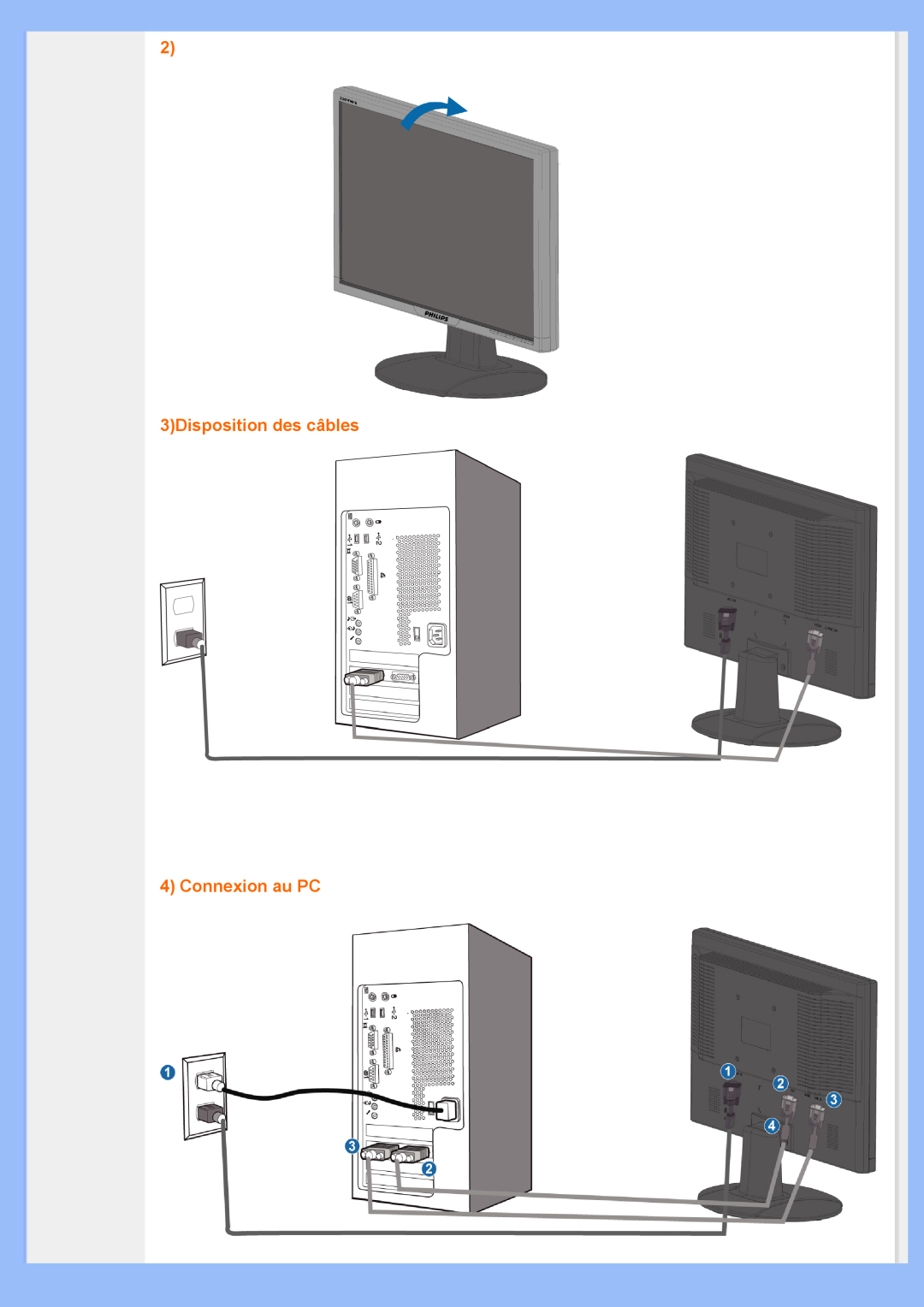 Philips 220VW8 user manual 3Disposition des câbles 4 Connexion au PC 