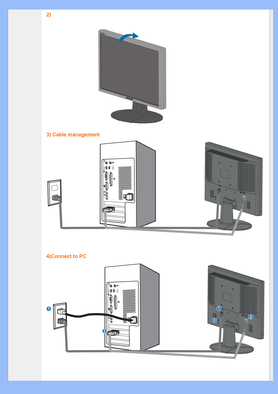 Philips 220VW8 user manual Cable management 4Connect to PC 