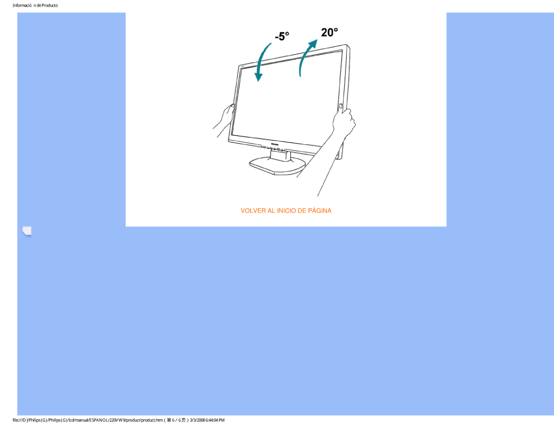 Philips 220VW9 user manual Volver AL Inicio DE Página 