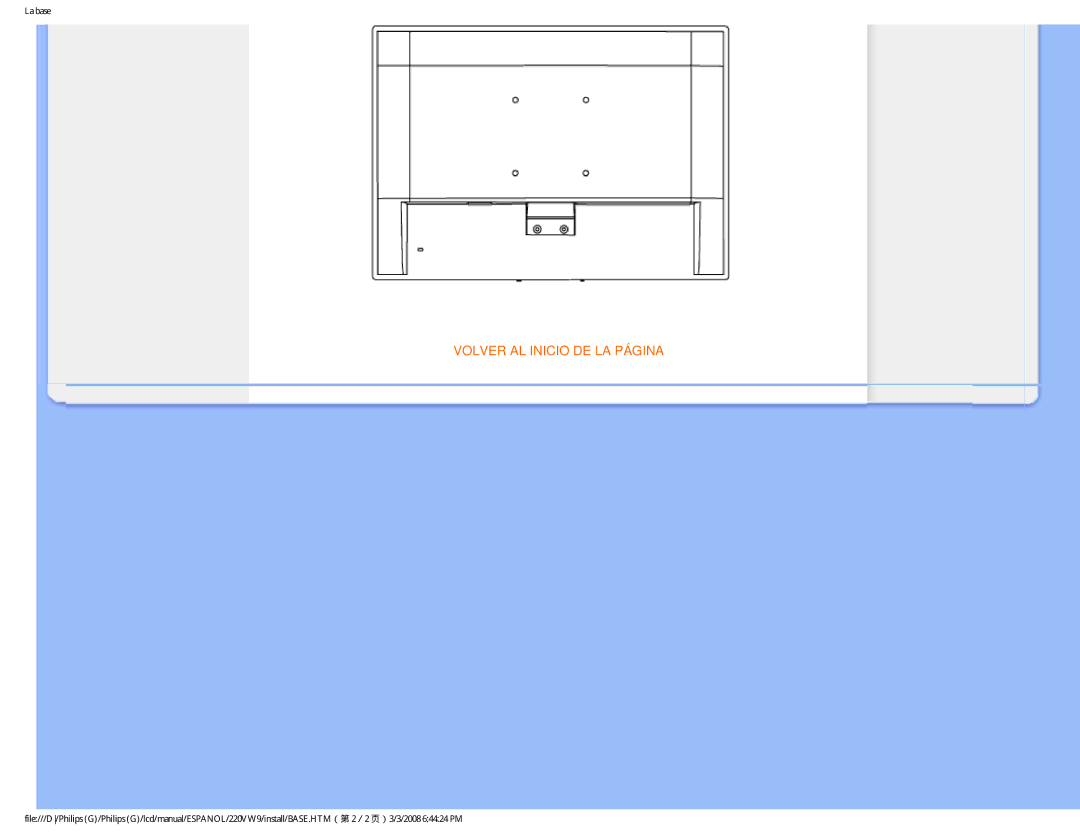 Philips 220VW9 user manual Volver AL Inicio DE LA Página 