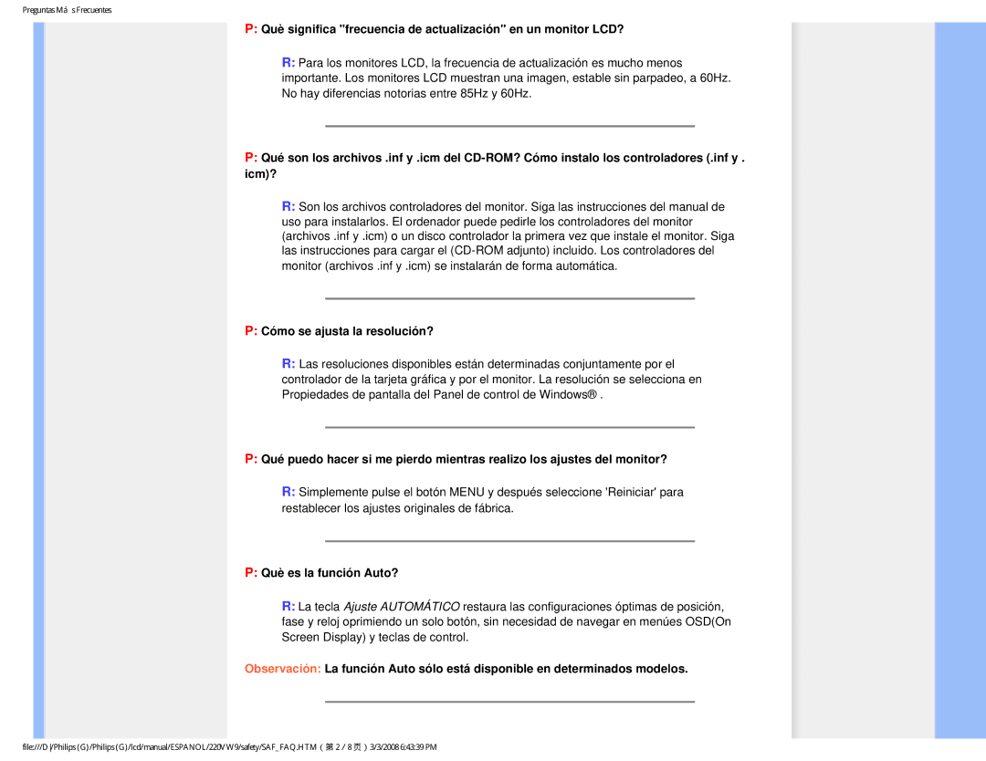 Philips 220VW9 user manual Cómo se ajusta la resolución?, Què es la función Auto? 