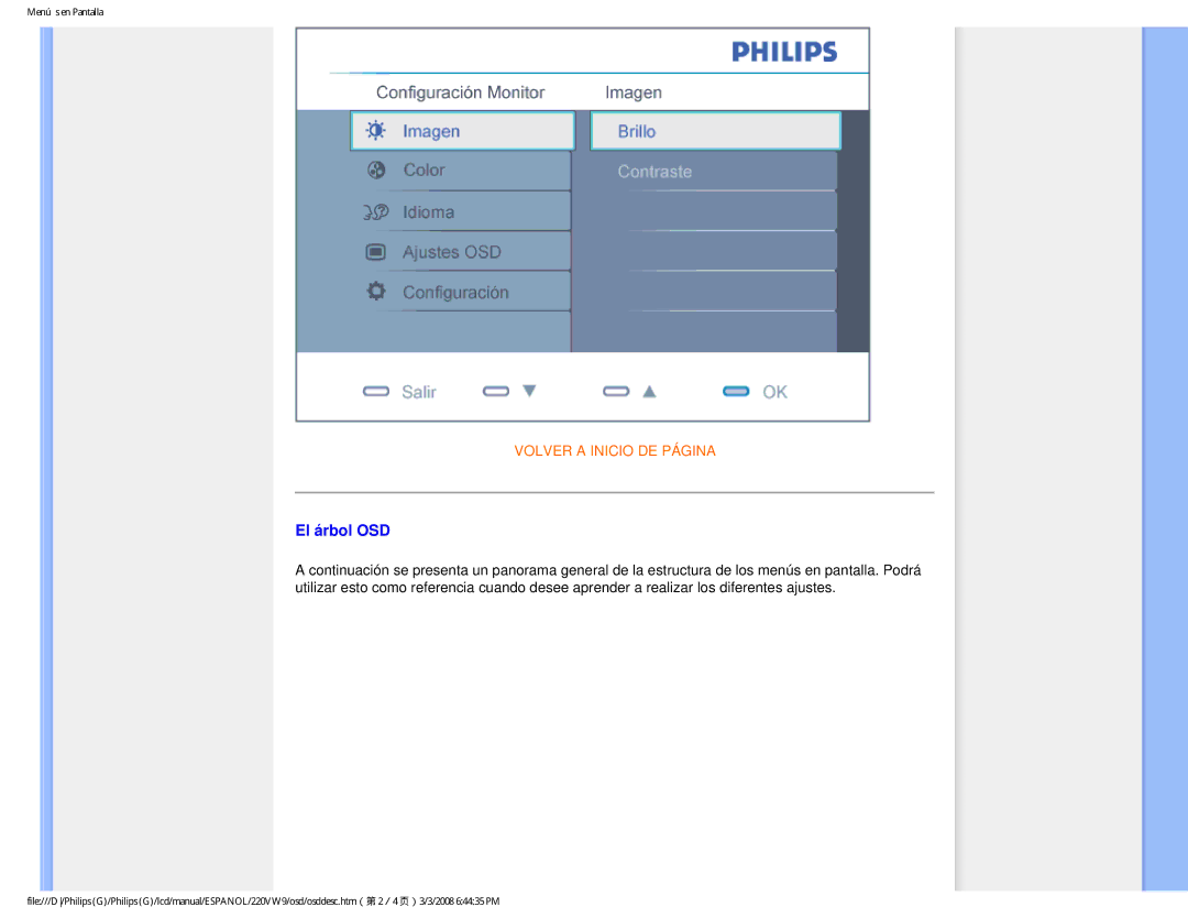 Philips 220VW9 user manual El árbol OSD 