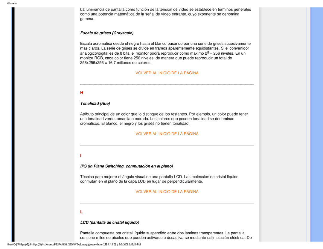 Philips 220VW9 user manual Escala de grises Grayscale 